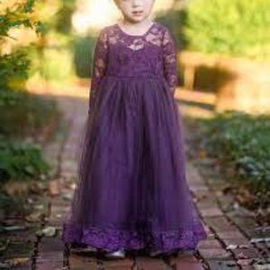 Just Couture Dark Purple Open Back Bow Tulle Skirt Lace Dress / Size 4 / NWT